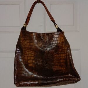 GUC Ellen Tracy Leather Shoulder Bag, Croc Embossed Leather